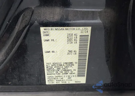 2015 Nissan Altima 2.5 Sv from USA, damaged, VIN 1N4AL3AP9FC228195